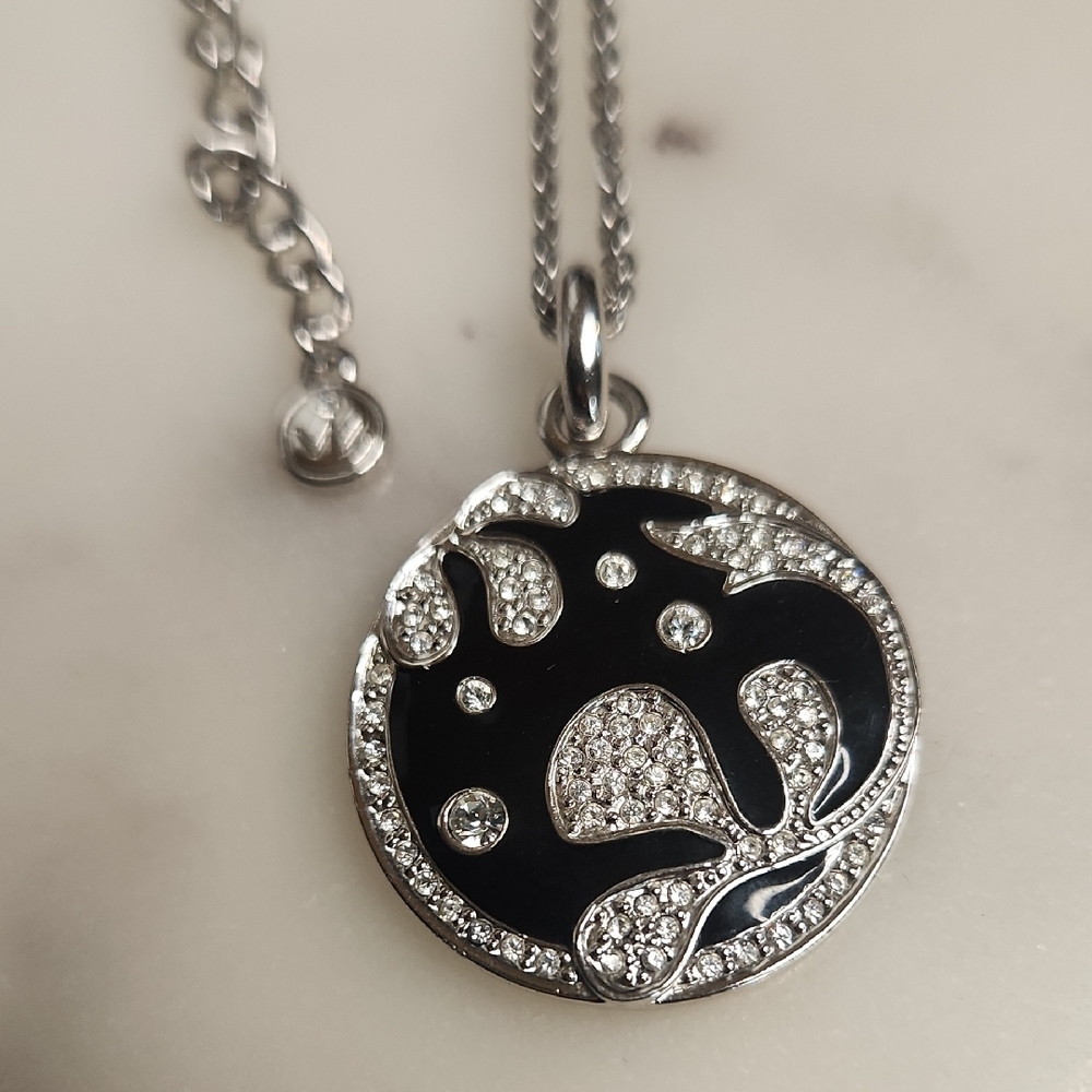 Oliver Weber Black and Rhodiom Plated Steel Swarovski Crystal Necklace